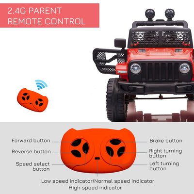 HOMCOM Kids Electric Ride On Car 12V Off Road Toy with Parental Remote Control 2 Motors Horn Lights Suspension Wheels for 3-6 Years Old Red 