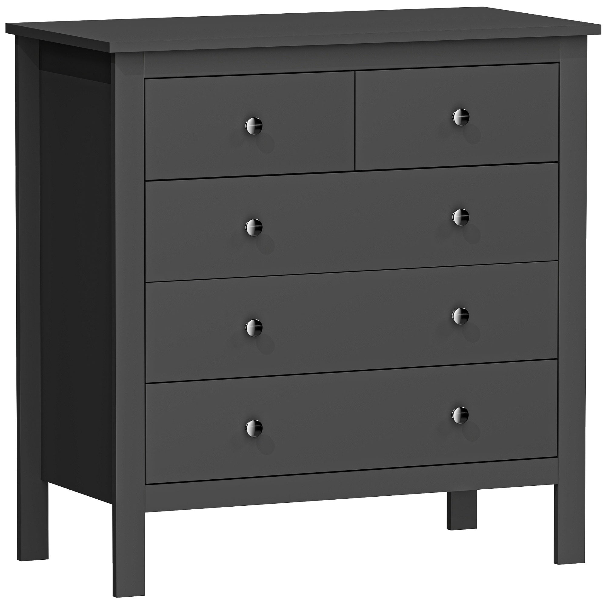 HOMCOM 5 Drawer Dresser for Bedroom, Modern Chest of Drawers, Wide Storage Unit for Living Room, Hallway, Black 