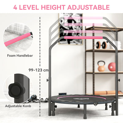 HOMCOM 45" Foldable Mini Fitness Trampoline, with Adjustable Foam Handle, Pink 