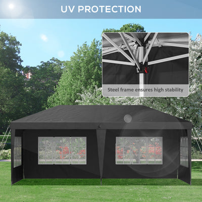 Outsunny 3 x 6m Pop-Up Gazebo, with Removable Walls - Black 