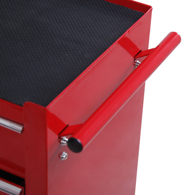 HOMCOM 5 Drawer Tool Chest on Wheels, Lockable Steel Tool Trolley with Side Handle for Workshop, Garage, Red 