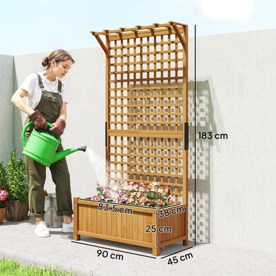 Outsunny Raised Bed with Drainage Holes, Wood Planter with Trellis for Climbing Plants to Grow Vegetables, Flowers, Yellow 