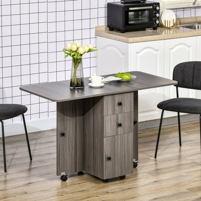 HOMCOM Multi-Storage Six-Person Drop Leaf Dining Table - Grey 