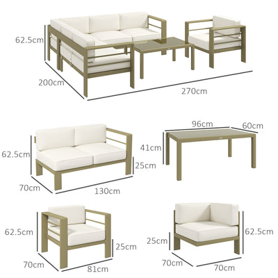 Outsunny 5-Piece Garden Sofa Set with Cushions, Aluminium Garden Furniture Sets with Glass Top Coffee Table, Patio Sectional Furniture Set, for Patio & Deck, Gold Tone 