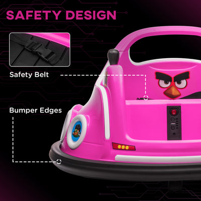 AIYAPLAY Angry Bird Licensed Waltzer Car, 12V Kids Bumper Car w/ Joysticks, Remote, Music LED Lights - Pink 