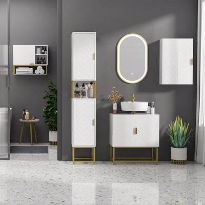 kleankin Narrow Bathroom Storage Cabinet, Freestanding Tallboy Storage Unit with Adjustable Shelf, 2 Doors and Steel Base, Slim Corner Organizer, White 