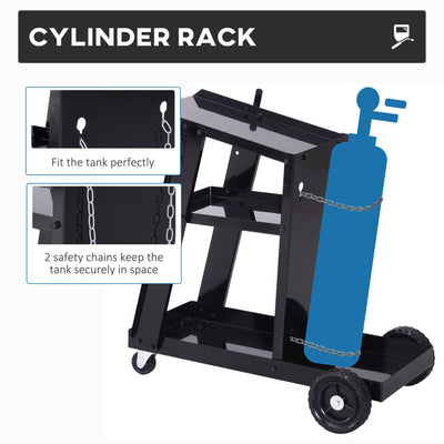 DURHAND Welding Cart Welder Trolley Garage for Gas Bottles w/ Safety Chain, Wheels, Black 