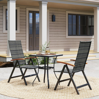 Outsunny 2 Pieces Outdoor Foldable Dining Chair with Armrests, High Backrest, for Garden, Camping, Balcony, Mixed-grey 