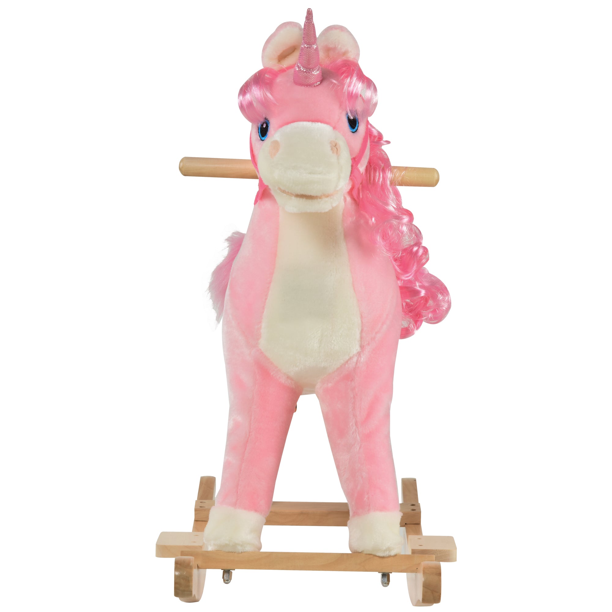 HOMCOM Kids Plush Rocking Horse Ride On Unicorn w/ Sound Moving Mouth Wagging Tail Children Rocker Toy Gift 3-6 Years Pink 