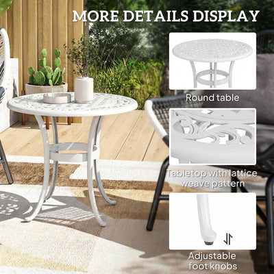 Outsunny 60 cm Round Garden Table, Cast Aluminium Outdoor Patio Table, White 