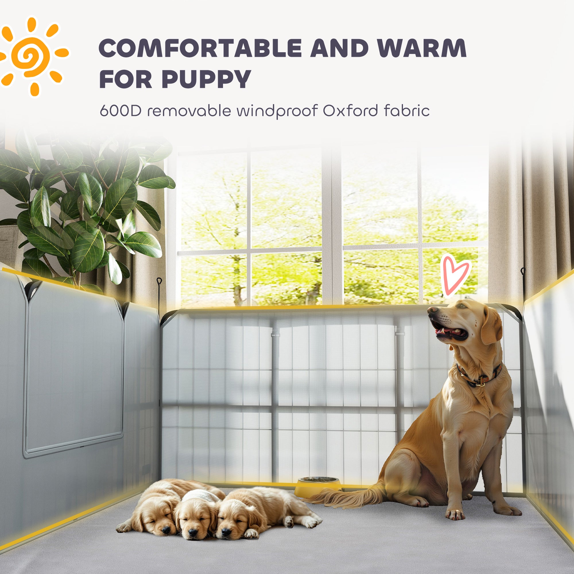 PawHut Steel Dog Whelping Box with Washable Whelping Pad, Wind-Resistant Cloth, for Small, Medium Dogs, 122 x 122 x 60cm 
