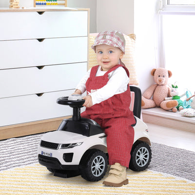 HOMCOM 3-in-1 Ride On Car Foot To Floor Slider Toddler w/ Horn Steering Wheel NO POWER Manual Under Seat Storage Safe Design for 1-3 Year Old White 