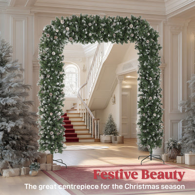 HOMCOM 8.2 ft Snow Frosted Christmas Tree Arch, Christmas Arch Doorway Decor with 2100 Tips and 96 Pinecones, Artificial Xmas Tree with Metal Stand for Indoor, Green 