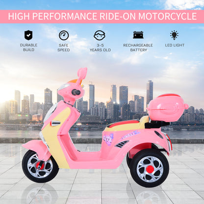 HOMCOM Kids Electric Ride On Toy Car 6V Electric Motorbike with Chargeable Battery Headlight and Music for 3-5 Years - Pink 