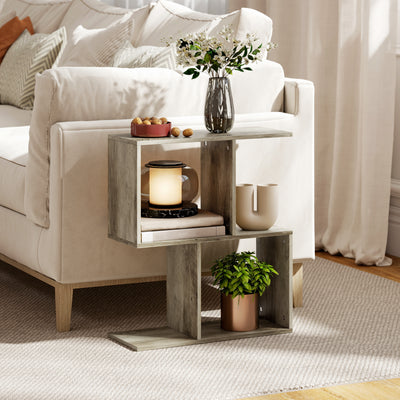 HOMCOM Side Table, Narrow End Table with Storage Shelves, S-Shaped, 3-Tier, 50W x 19.5D x 58H cm, Grey 