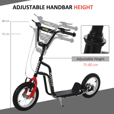 HOMCOM Stunt Scooter, Kids Scooter, 12'' Rubber Tyre Kick Scooter with Adjustable Handlebar, Dual Brakes, Black 