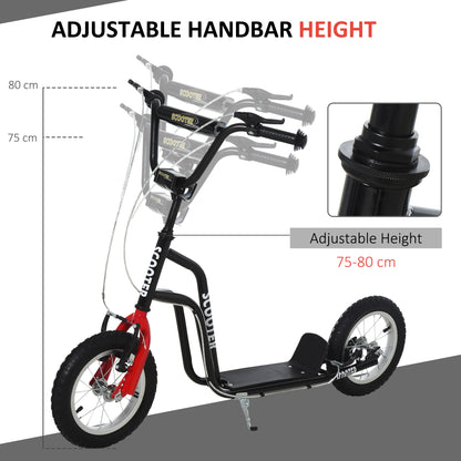 HOMCOM Stunt Scooter, Kids Scooter, 12'' Rubber Tyre Kick Scooter with Adjustable Handlebar, Dual Brakes, Black 