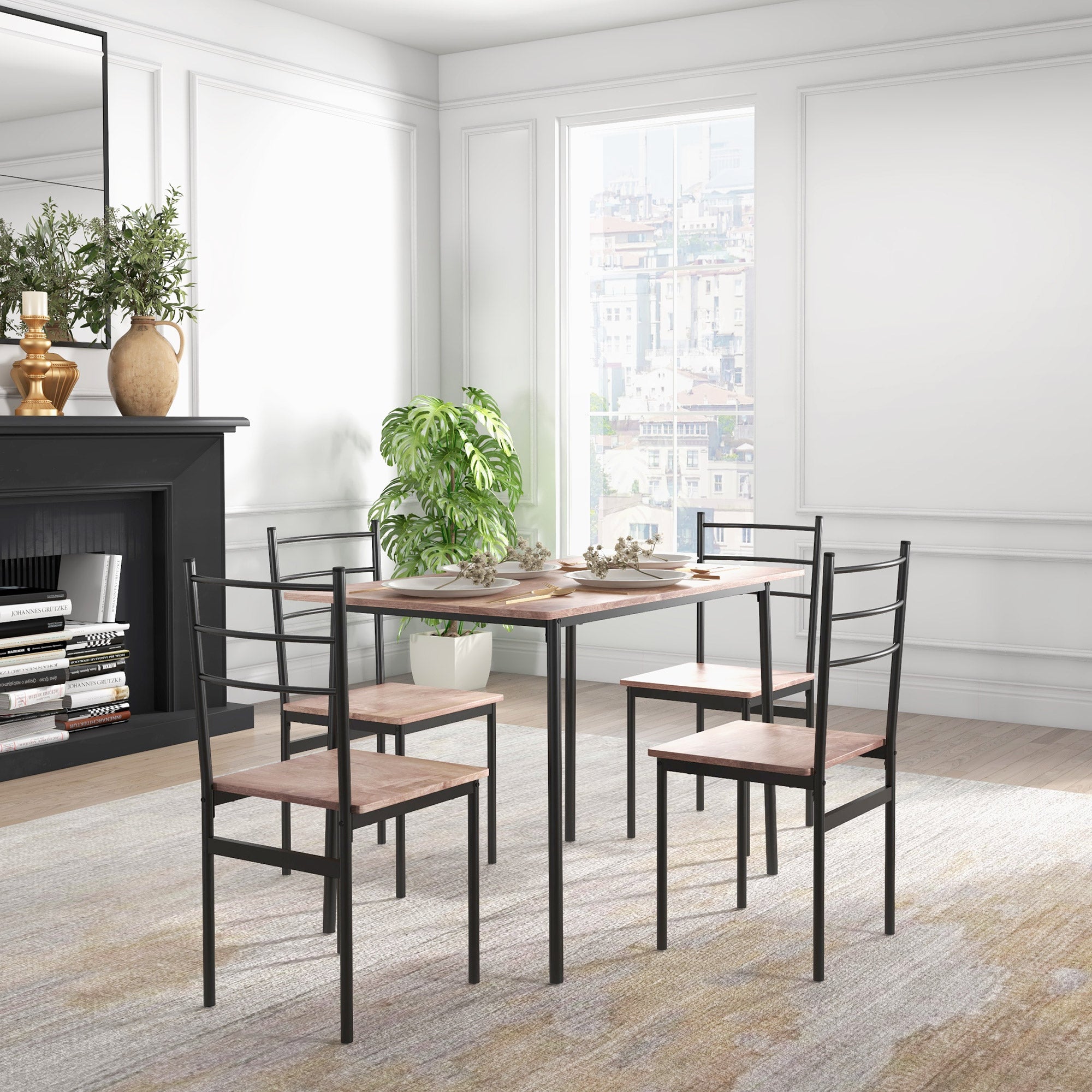 HOMCOM 5 Piece Dining Table and Chairs Set, Dining Room Sets, Steel Frame Space Saving Table and 4 Chairs for Compact Kitchens, Black 