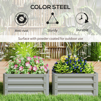 Outsunny Set of Two 60 x 60cm Steel Planter Boxes - Light Grey 