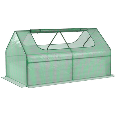 Outsunny Raised Garden Bed with Greenhouse, Steel Planter Box with Plastic Cover, Roll Up Window, Dual Use for Flowers, Vegetables, Fruits and Herbs, 185L x 95W x 92H cm, Green 