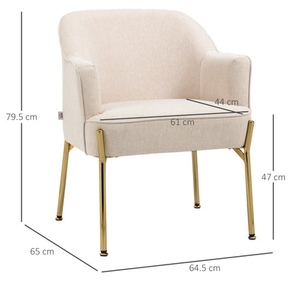 HOMCOM Accent Chair, Living Room Armchair, Vanity Chair with Gold Plating Metal Legs and Soft Padded Seat for Bedroom and Caf\'c3\'a9, Set of 2, White