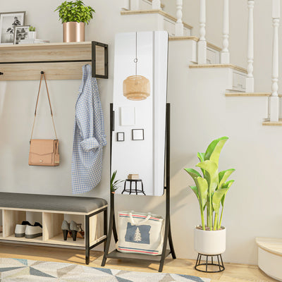 HOMCOM Free Standing Dressing Mirror, Full Length Mirror with Adjustable Angle, Storage Shelf for Living Room, Bedroom, Hallway 
