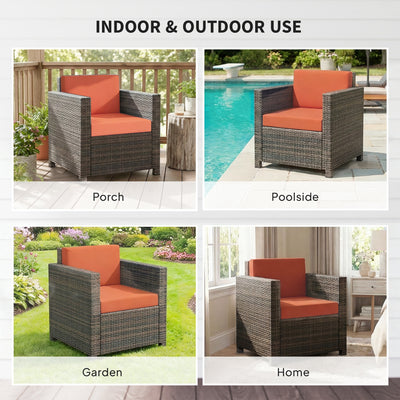 Outsunny PE Rattan Garden Armchair with Cushion - Mixed Brown/Orange 