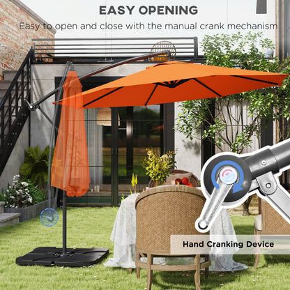 Outsunny 3m Overhanging Parasol, with Base, Weights and Cover - Orange 
