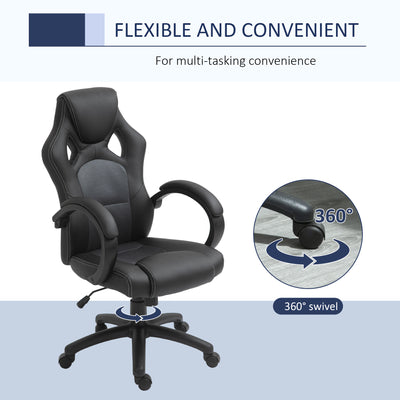 Vinsetto High-Back Office Chair Faux Leather Swivel Computer Desk Chair for Home Office with Wheels Armrests Black 