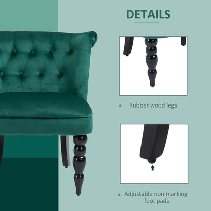 HOMCOM Velvet-Feel Wingback Accent Chair, with Wooden Legs - Green 