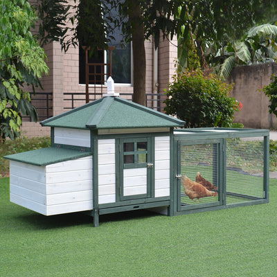 PawHut Chicken Coop, Small Animal Pet cage w/ Nesting Box, Wooden Outdoor Run, Green 