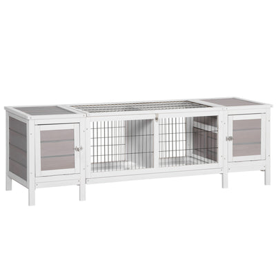 PawHut Rabbit Hutch and Run, with Removable Tray - Grey 