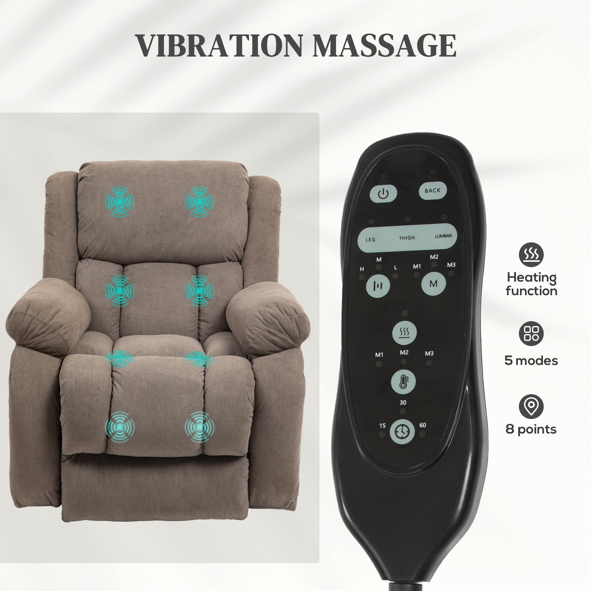 HOMCOM Recliner Armchair Lift Chair, Electric Recliner Chair with Vibration Massage and Heat, Wide Seat, USB Port, Light Brown 