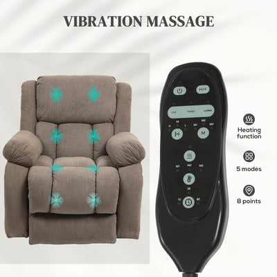 HOMCOM Recliner Armchair Lift Chair, Electric Recliner Chair with Vibration Massage and Heat, Wide Seat, USB Port, Light Brown 