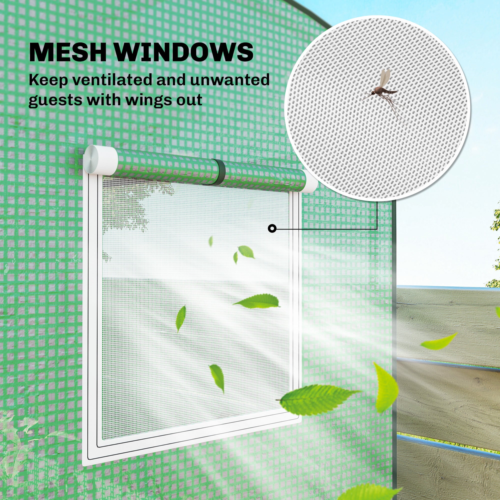 Outsunny Mini Greenhouse, Garden Tomato Growhouse with Roll-Up Door and 2 Mesh Windows, PE Cover, 200 x 75 x 188 cm, Green 