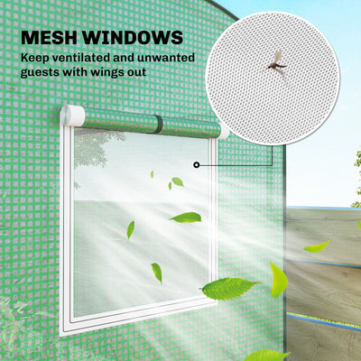 Outsunny Mini Greenhouse, Garden Tomato Growhouse with Roll-Up Door and 2 Mesh Windows, PE Cover, 200 x 75 x 188 cm, Green 