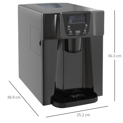 HOMCOM Ice Maker Machine and Water Dispenser, Counter Top Ice Cube Maker for Home with 3L Tank, Adjustable Cube Size, 9 Ice Cubes per 6-10 Minutes, No Plumbing Required, Black 