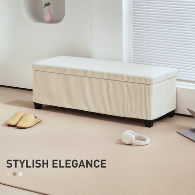 HOMCOM Storage Ottoman Bench, Corduroy Footstool with Removable Lid and Legs, 112cm Storage Chest Box for Living Room, Bedroom, Hallway, Beige 