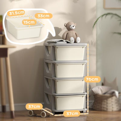 HOMCOM Four-Tier Kids Storage Boxes, with Four Drawers - White 