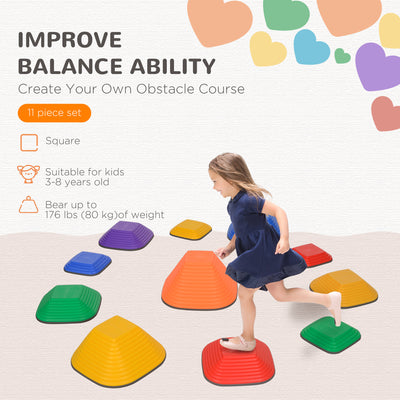 AIYAPLAY Balance Stepping Stones for Kids, 11-Piece Non-Slip Stackable River Stones, Obstacle Courses for Balance and Motor Skill 