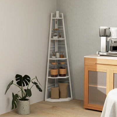 HOMCOM Five-Tier Corner Shelf - White 