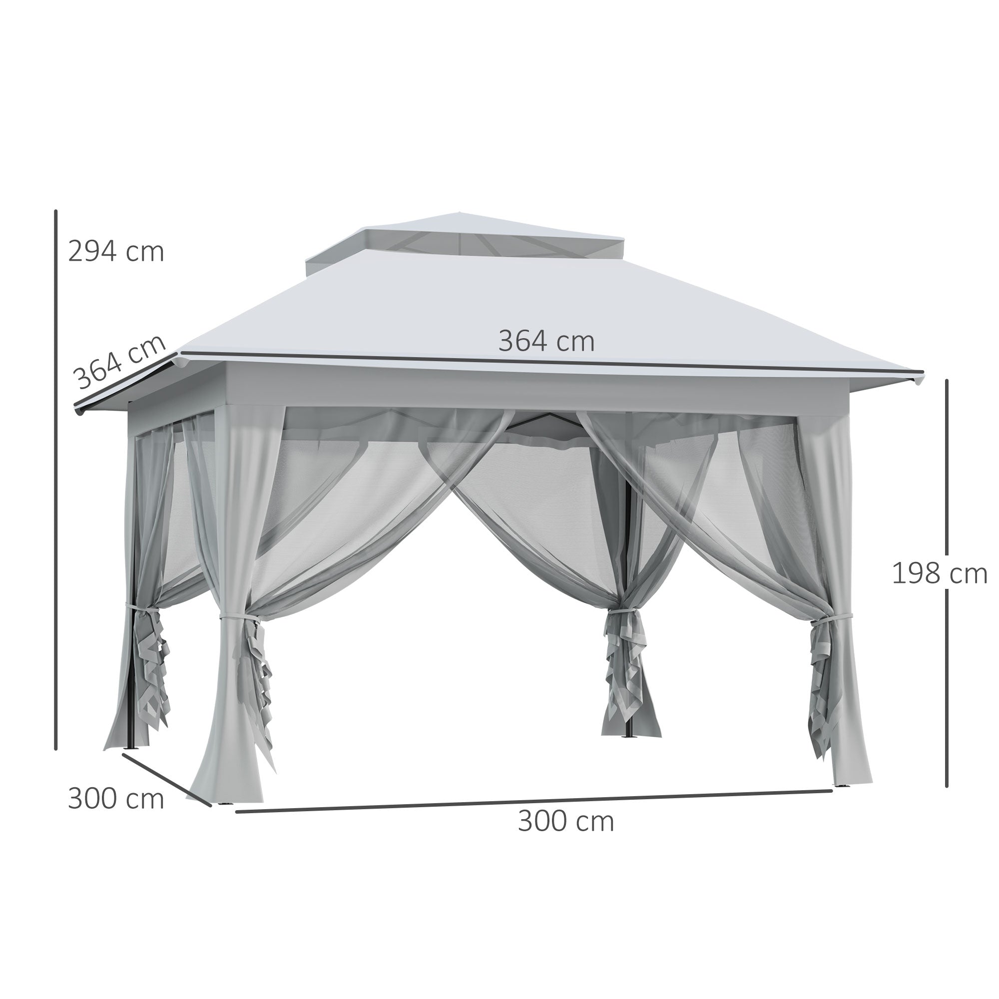 Outsunny 3.6 x 3.6 m Pop up Gazebo with Netting, Height Adjustable Party Tent Instant Canopy Sun Shade Shelter, Grey