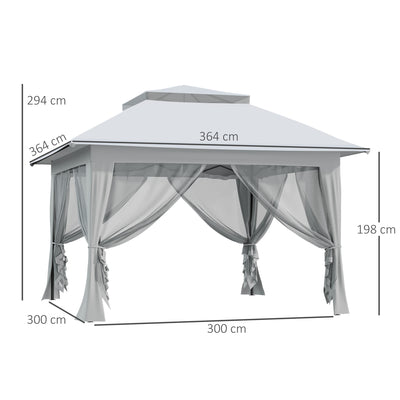 Outsunny 3.6 x 3.6 m Pop up Gazebo with Netting, Height Adjustable Party Tent Instant Canopy Sun Shade Shelter, Grey 