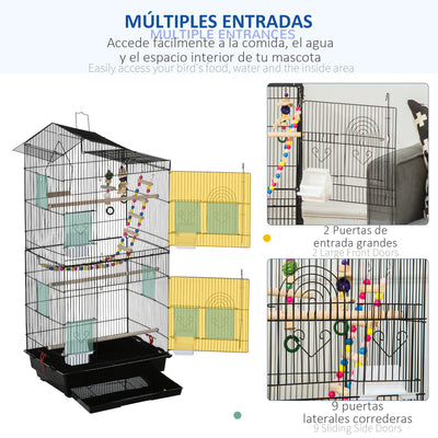 PawHut Bird Cage for Budgies, Finches, Canaries w/ Accessories, Toys, Tray 