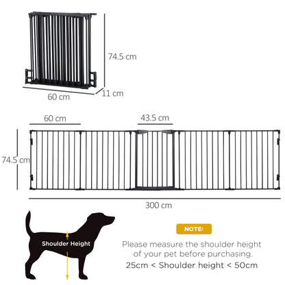 PawHut 5 Panels Pet Playpen Metal Fence w/ Walk Through Door - Black 