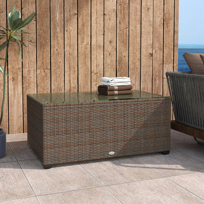 Outsunny 90 x 50cm Glass-Top Rattan Side Table - Brown 