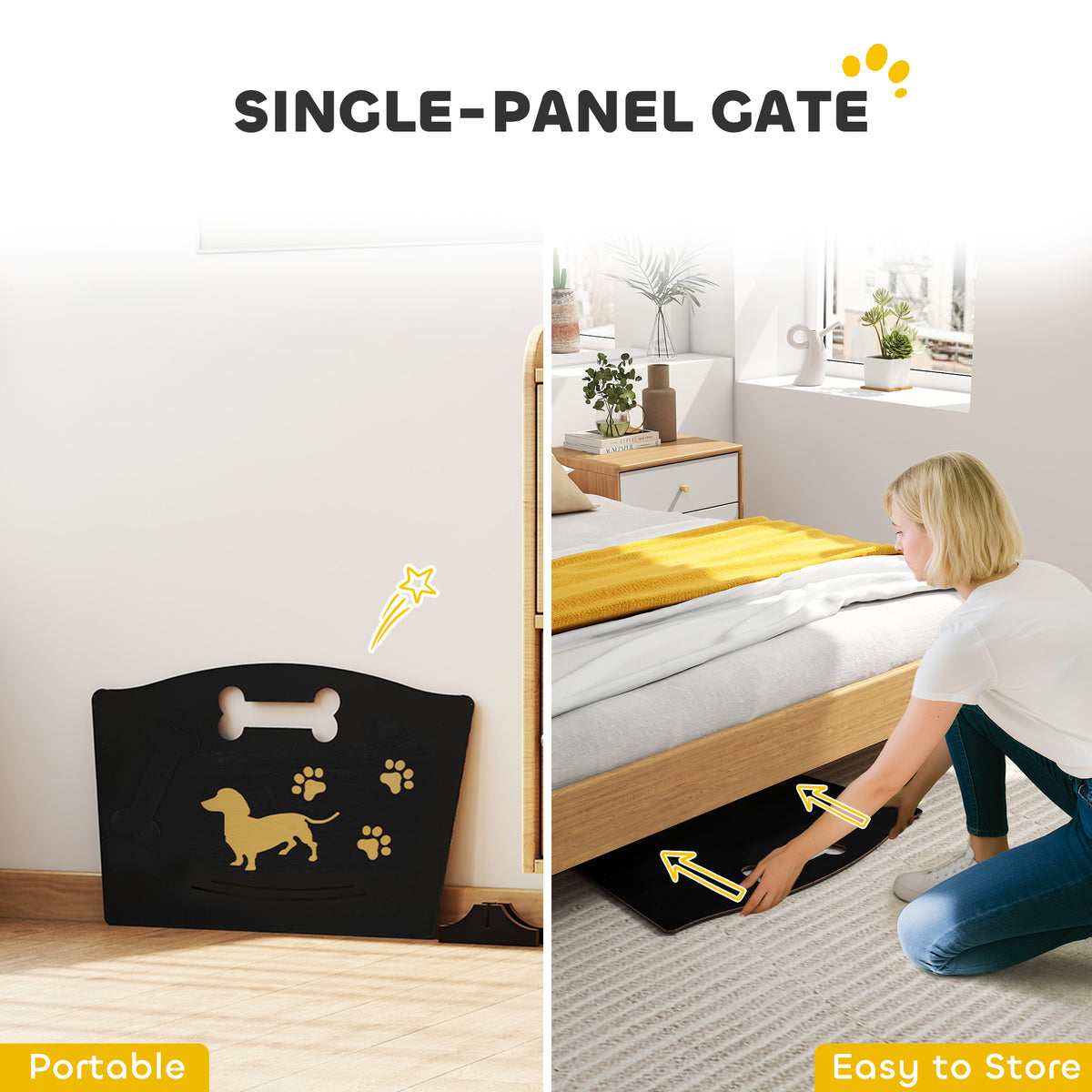 PawHut Wooden Dog Stopper, Dog Barrier with Support Feet, for Stair, Patio, Very Easy Setup, Black, 75 x 51 cm 