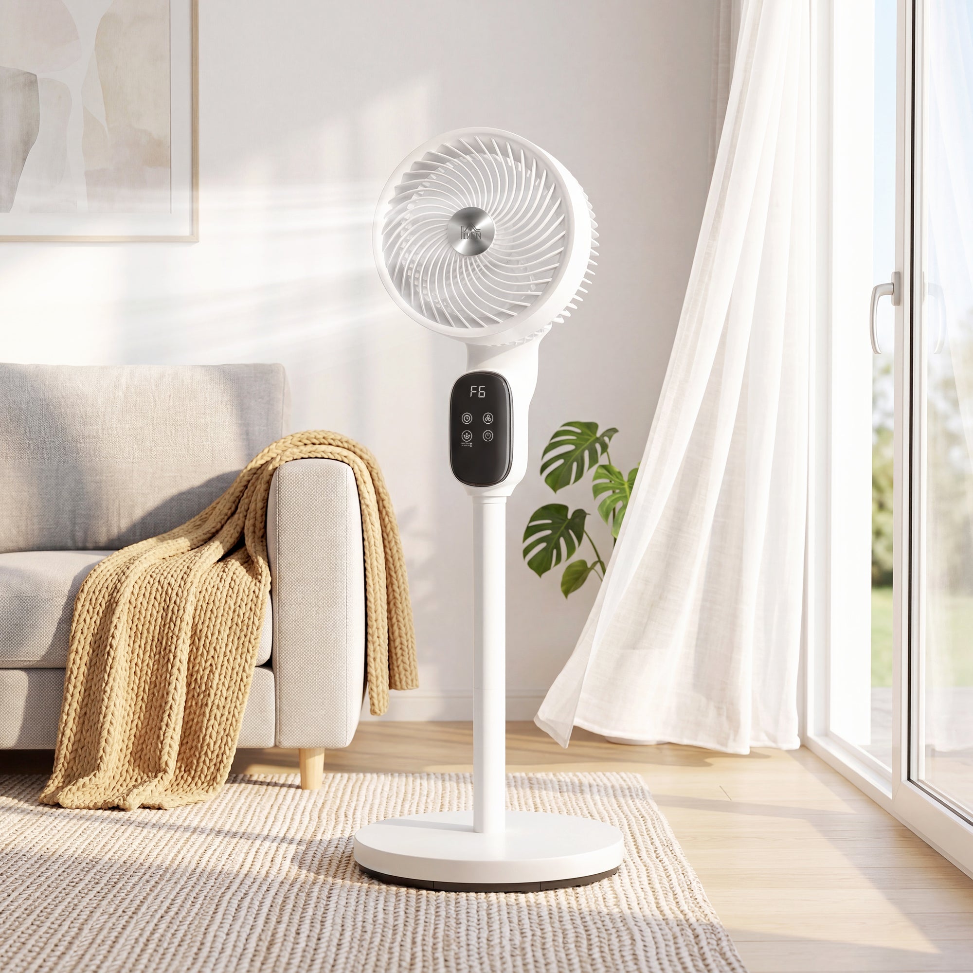 HOMCOM 20 dB Silent Standing Fan for Bedroom, 39in Pedestal Fan with Remote, Oscillating, 8 Speeds, Adjustable Height, White 