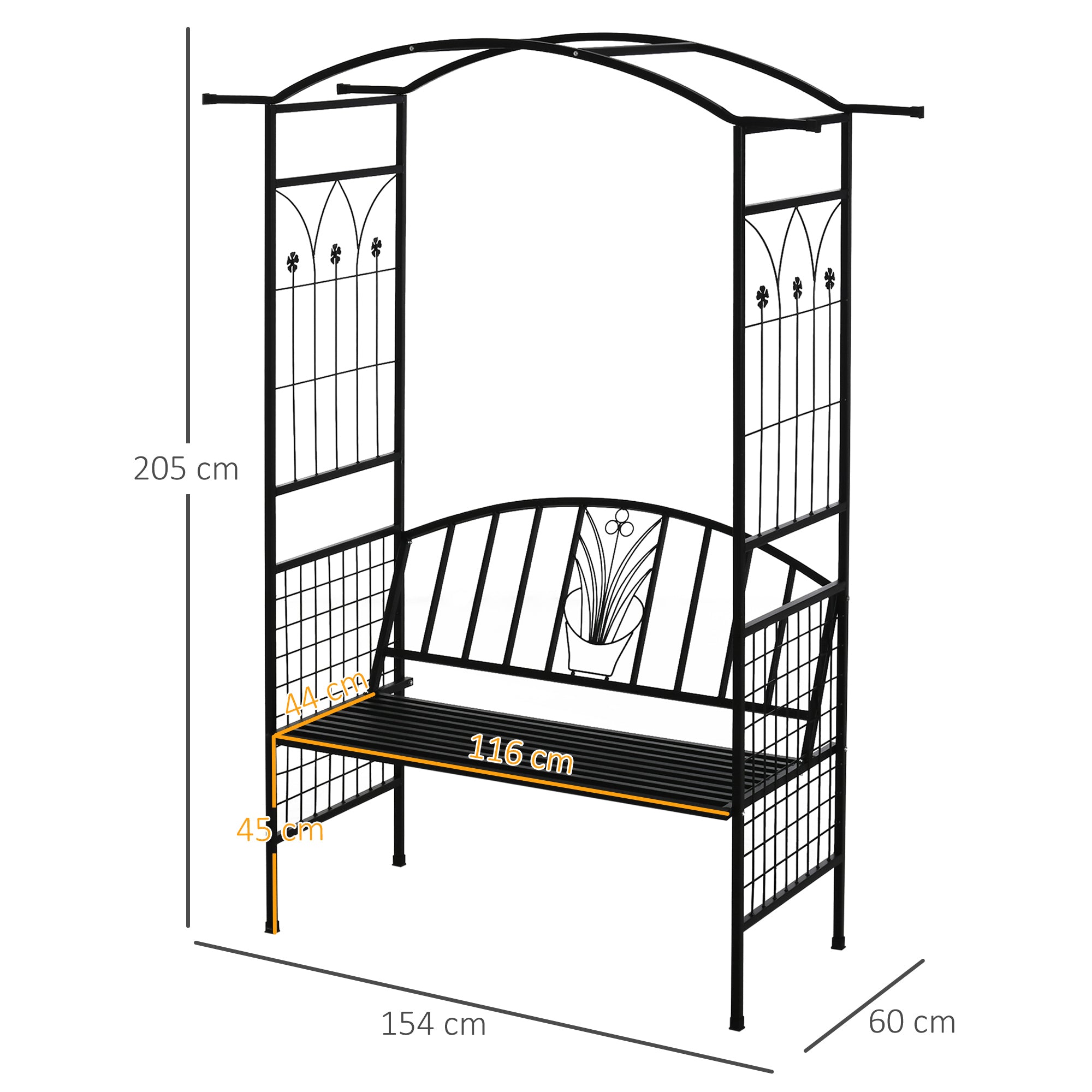 Outsunny Steel Frame Outdoor Garden Arch w/ 2-Seater Bench Flower Climber Black 