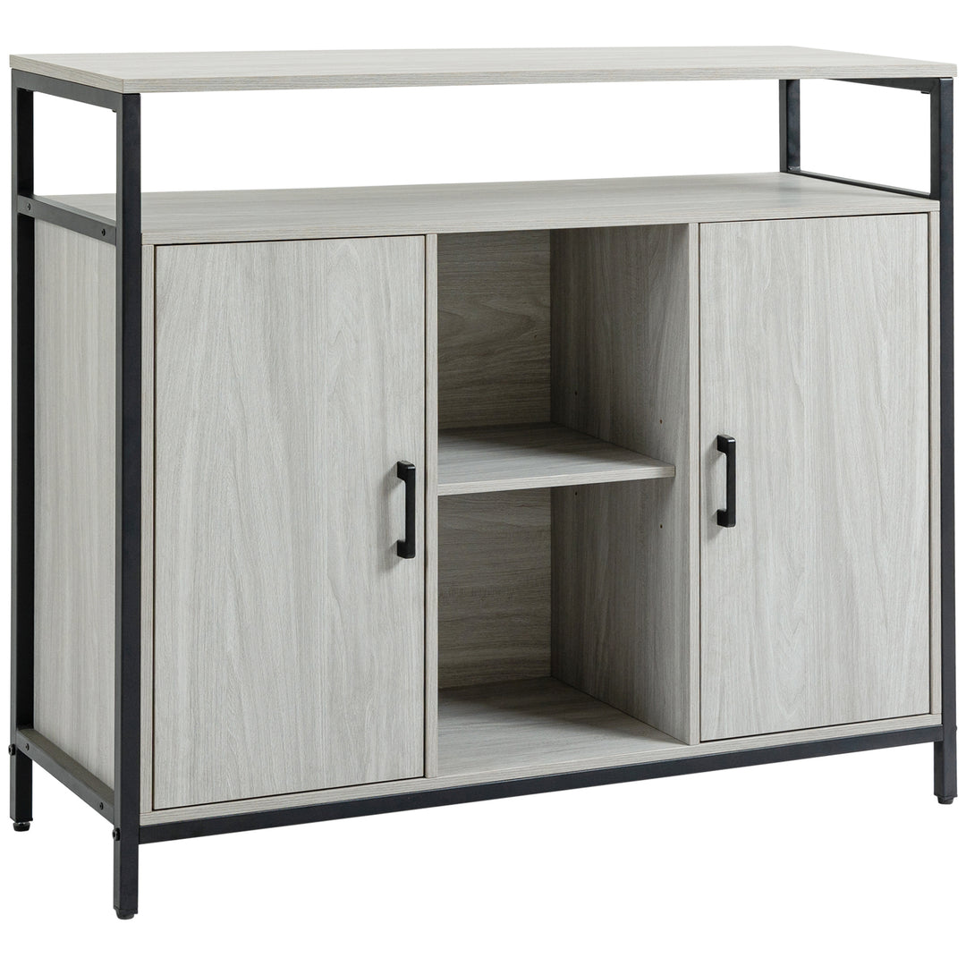 HOMCOM Modern Sideboard, Steel Frame Storage Cabinet with 2 Doors and Adjustable Shelves for Living Room, Hallway, Light Grey 